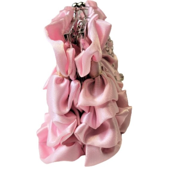 Pink Satin Ruffle Evening Clutch Purse - Picture 5 of 11